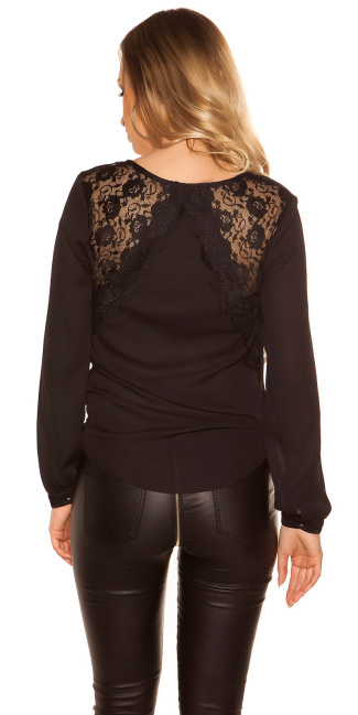 blouse met warp optic en kant zwart
